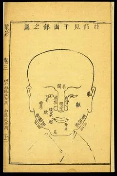 Paediatric chart: Complexion diagnosis, Chinese woodcut Stock Illustration