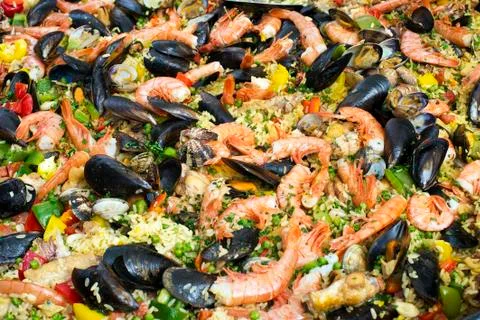 Paella close up background Stock Photos