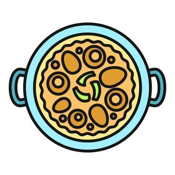 Paella in cooking pan a flat icon design Stock Illustration