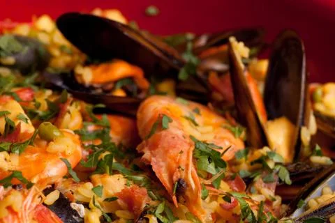 Paella macro Stockfoto's