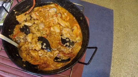 Paella Served And Plated Stock-Footage 77069813