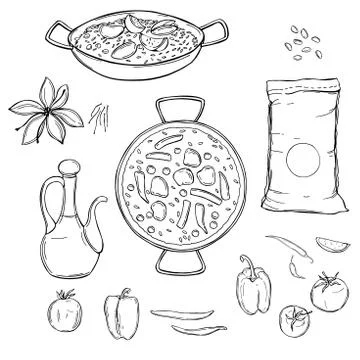 Paella set. Vector illustration Stock Illustration
