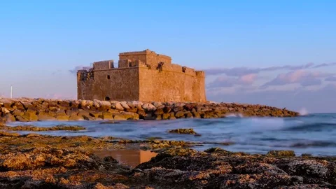 Pafos Castle evening Stockbeeldmateriaal 73024362