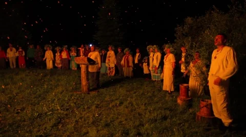 Pagans around the campfire Stock Footage 64840265
