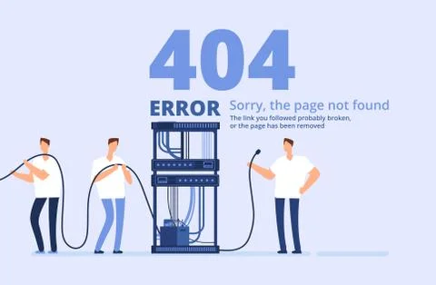 Page 404 error concept. Sorry, page not found web site template with server and Stock Illustration