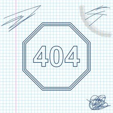 Page with a 404 error line sketch icon isolated on white background. Template Stock Illustration