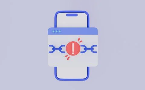 Page and Error sign on phone, System error, Broken chain, website, apps Illustrazione stock