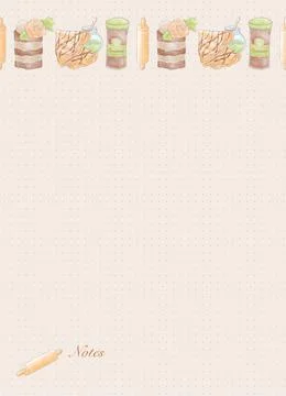 A page for a beige notebook in a dot with confectionery illustrations, a cake Stock Illustration