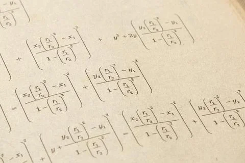 A page with close-up mathematical formulas for educational topics, problem .. Stock Photos