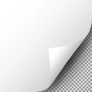 Page corner on transparent sheet of paper. Realistic curled corner of paper w Stock Illustration