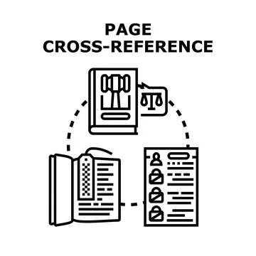 Page cross reference concept linking legal documents Ilustración de archivo