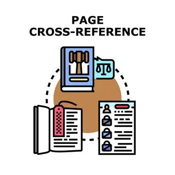 Page cross reference concept linking legal documents Illustrazione stock