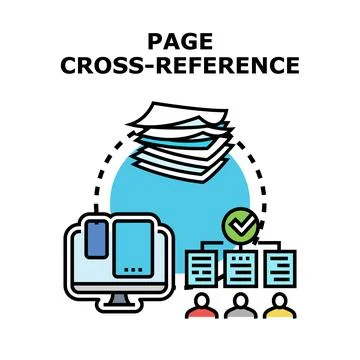 Page cross referencing information across multiple digital documents Illustrazione stock