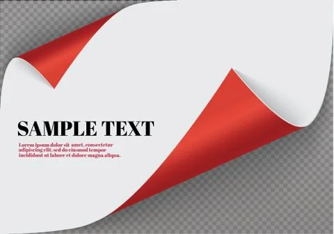 Page curl with shadow on a blank sheet of paper, design element for advertising Stock Illustration