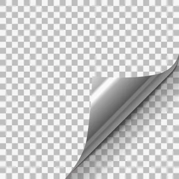 Page curl with shadow on blank sheet of paper. Silver metallic paper sticker Stock Illustration