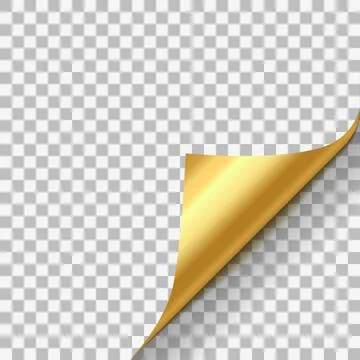 Page curl with shadow on blank sheet of paper. Gold yellow metallic paper Stock Illustration