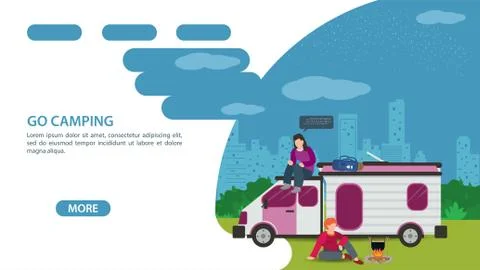 Page for the design of a website or mobile app summer camping theme two peopl Stock Illustration