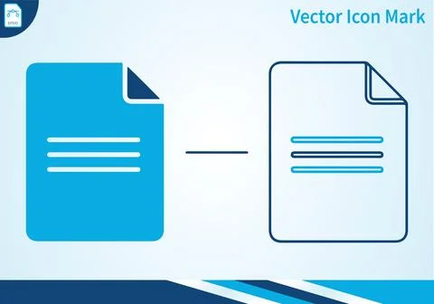 Page document icon solid and outline blue with text on light. Stock Illustration