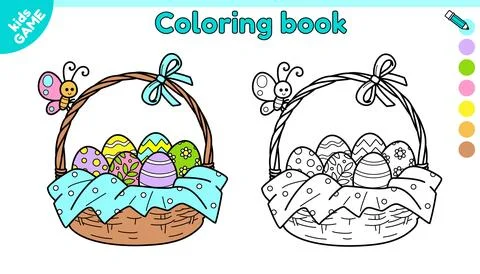 Page of Easter coloring book with basket with eggs Illustrazione stock