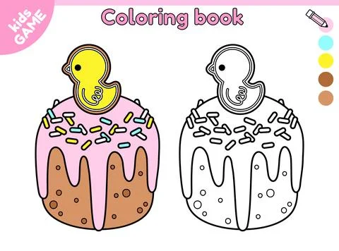 Page of kids coloring book with Easter cake Stock-Illustration