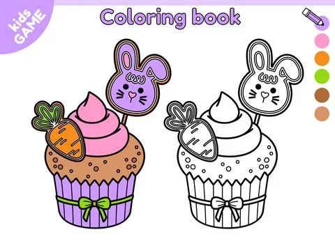 Page of kids coloring book with Easter muffin Stock Illustration