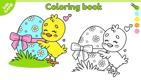 Page of kids Easter coloring book with cute chick Stock Illustration