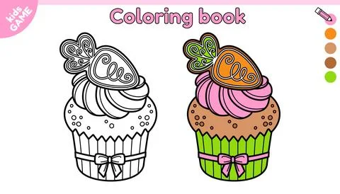 Page of kids Easter coloring book with cupcake Illustrazione stock