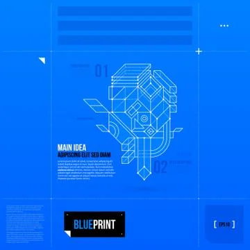 Page layout with abstract 3d element in blueprint style. EPS10 Stock Illustration