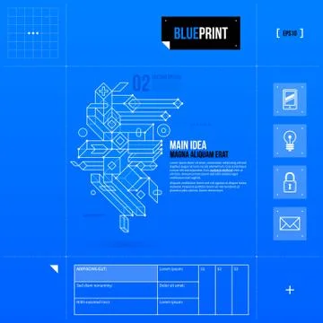 Page layout with abstract 3d element in blueprint style. EPS10 Stock Illustration
