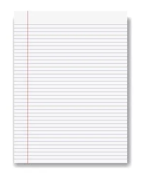 Page of lined paper background with shadow for notice. Education vector Stock Illustration