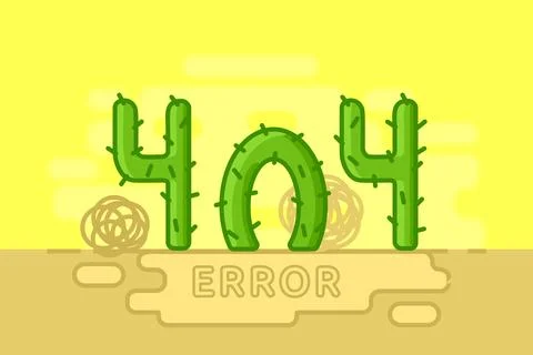 Page not found - 404 error for the site. Sunny desert, cactus in the form o.. Stock Illustration