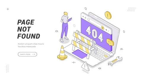 Page Not Found 404 Error Isometric Vector Illustration For A Disconnected W.. Stock Illustration