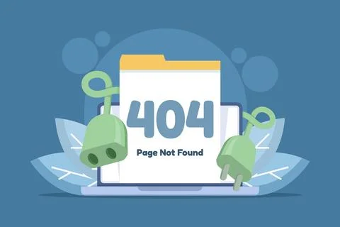 Page not found concept. Illustration of a laptop with a 404 display. Illustrazione stock