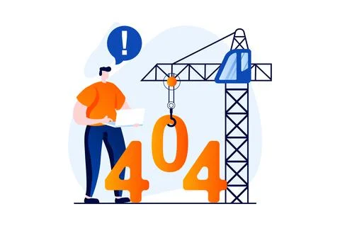 Page not found concept with people scene in flat cartoon design. Man maintains イラスト素材