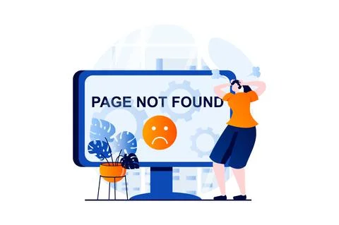 Page not found concept with people scene in flat cartoon design. Angry woman イラスト素材