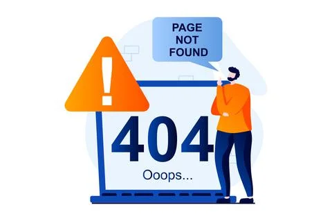 Page not found concept with people scene in flat cartoon design. Man sees broken イラスト素材
