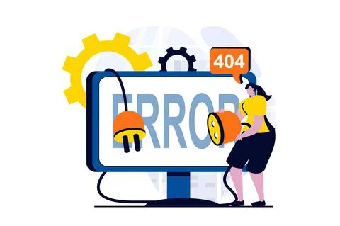 Page not found concept with people scene in flat cartoon design. Woman has Stock Illustration