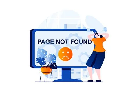 Page not found concept with people scene in flat cartoon design. Angry woman イラスト素材