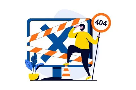 Page not found concept with people scene in flat cartoon design. Man works in イラスト素材