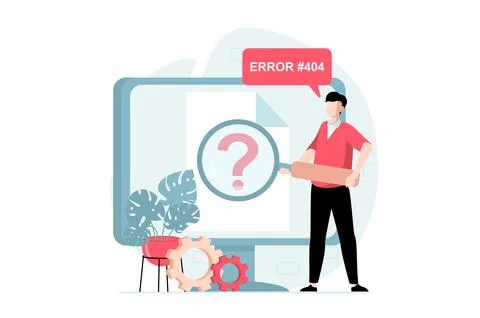 Page not found concept with people scene in flat design. Man with magnifier l Illustrazione stock