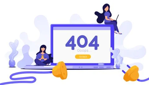 Page not found. Creative concept with a computer, people work with gadgets, d Illustrazione stock