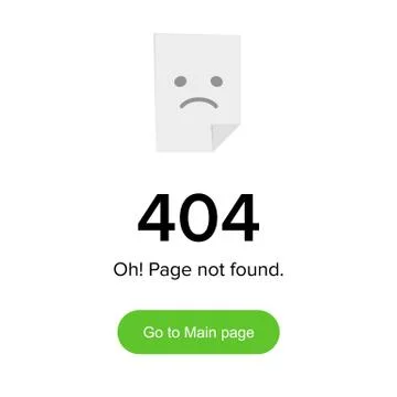 Page not found Error 404 layout. Template with paper board and sad smile funny Stock Illustration