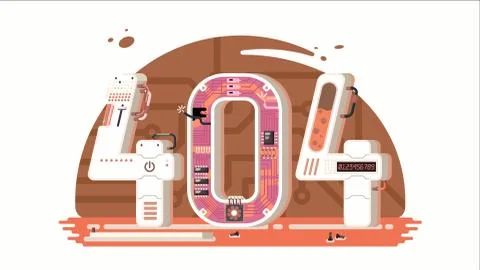 Page not found error 404 vector concept with robots and machinery. Stock Illustration