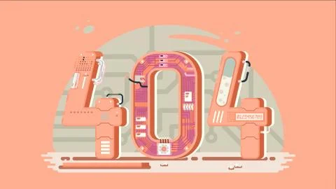 Page not found error 404 vector concept with robots and machinery. Stockillustratie