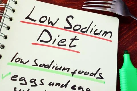 Page of a note with title Low sodium diet. Stock Photos