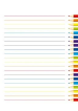 Page for notebook with isolated colored pencils: red, orange, blue, light blu Stock Illustration