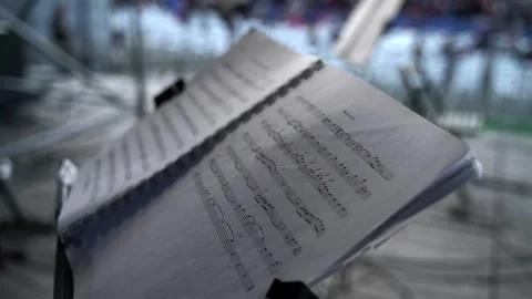 Page with notes on the music stand before classical music concert. Stock Footage 159670543