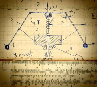 Page of old paper with the calculation of the theoretical mechanics and slide Stock Photos