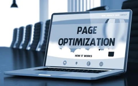 Page Optimization Concept on Laptop Screen. 3D Stock Illustration