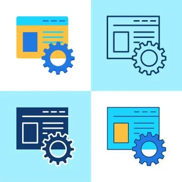 Page optimization icon set in flat and line style Stock Illustration